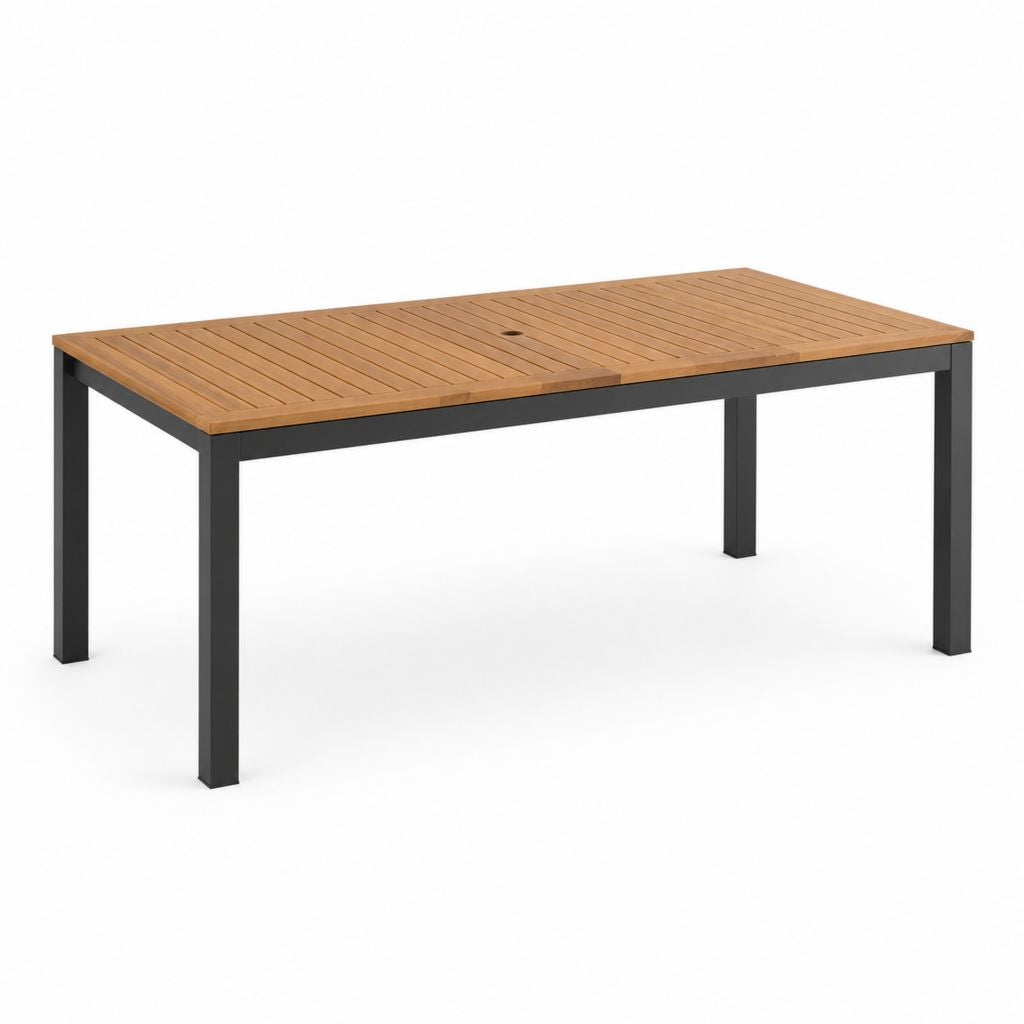 Tavolo da giardino rettangolare marrone e nero in legno massello di acacia e alluminio 180 x 90 x 75 cm