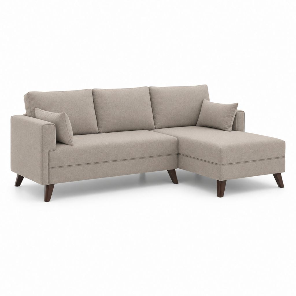 Divano angolare con chaise longue destra beige in poliestere 230 x 150 x 85 cm