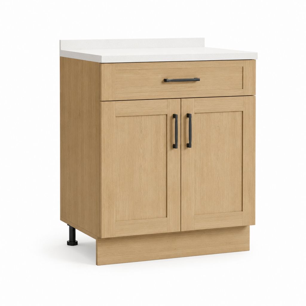 Mobile base cucina 2 ante 1 cassetto rovere naturale con piano bianco 80 x 60 x 85 cm
