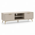 Mobile TV rettangolare beige in MDF 160 x 40 x 55 cm con ante scorrevoli