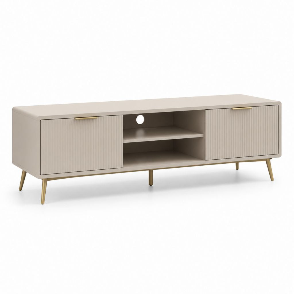 Mobile TV rettangolare beige in MDF 160 x 40 x 55 cm con ante scorrevoli