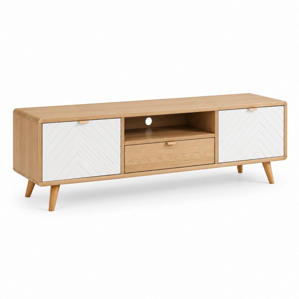 Mobile TV rettangolare rovere e bianco in MDF 160 x 40 x 55 cm