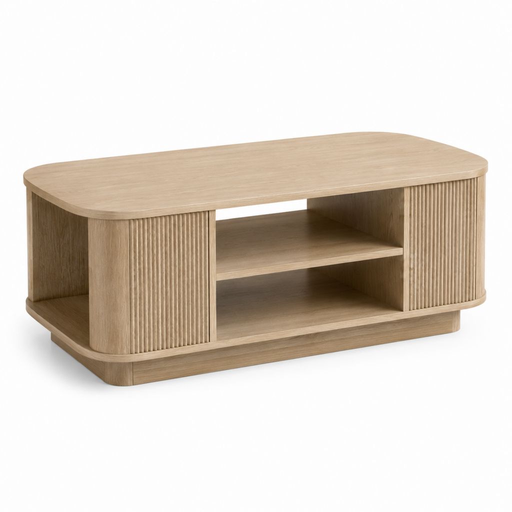 Tavolino da caffè con vano portaoggetti rovere chiaro MDF rettangolare arrotondato 100 x 50 x 45 cm