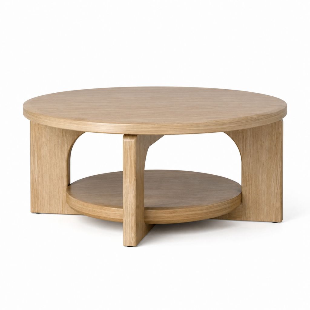 Tavolino da caffè rotondo color rovere in MDF impiallacciato 80 x 80 x 42 cm