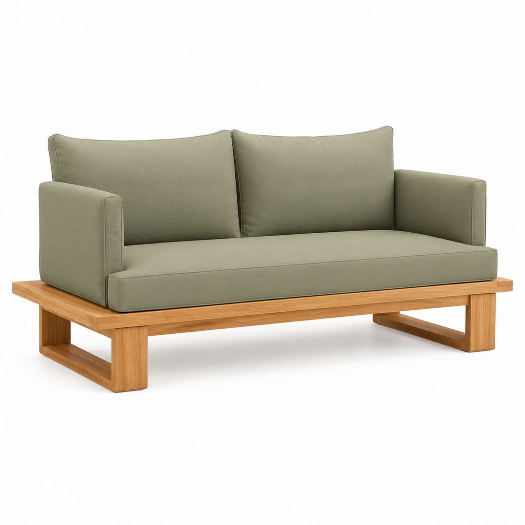 Divano da giardino 2 posti verde oliva in legno massello di teak e poliestere 160 x 85 x 78 cm