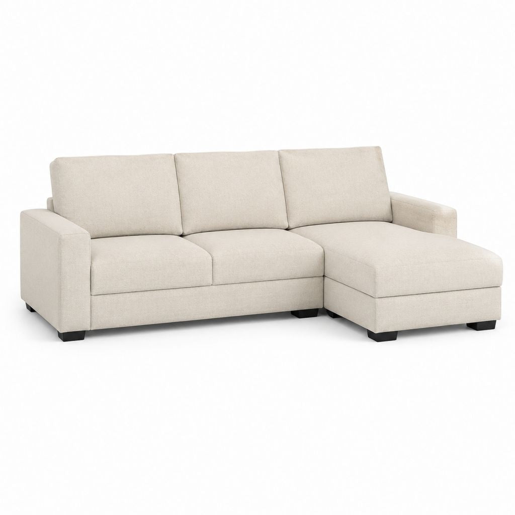 Divano angolare 3 posti con chaise longue destra beige in poliestere 230 x 150 x 85 cm