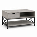 Tavolino da caffè rettangolare grigio e nero in MDF e acciaio 100 x 50 x 50 cm con cassetto e ripiano