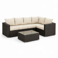Set divano da giardino angolare 5 posti marrone scuro in rattan PE con cuscini beige e tavolino 250 x 200 x 63 cm