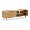 Mobile TV in rovere naturale con anta scorrevole e vani aperti 160 x 40 x 55 cm