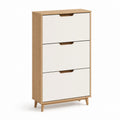Scarpiera salvaspazio a 3 ante a ribalta bianco e rovere in pannelli truciolari 60 x 24 x 120 cm