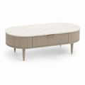 Tavolino da caffè ovale contenitore beige in MDF con piano bianco effetto marmo 120 x 60 x 45 cm