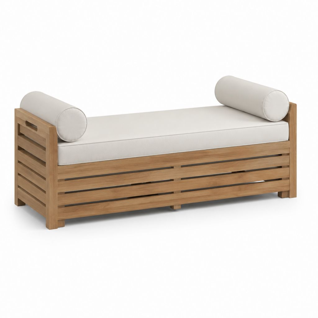 Panca da giardino 2 posti in legno massello di acacia marrone con cuscini beige 150 x 75 x 75 cm