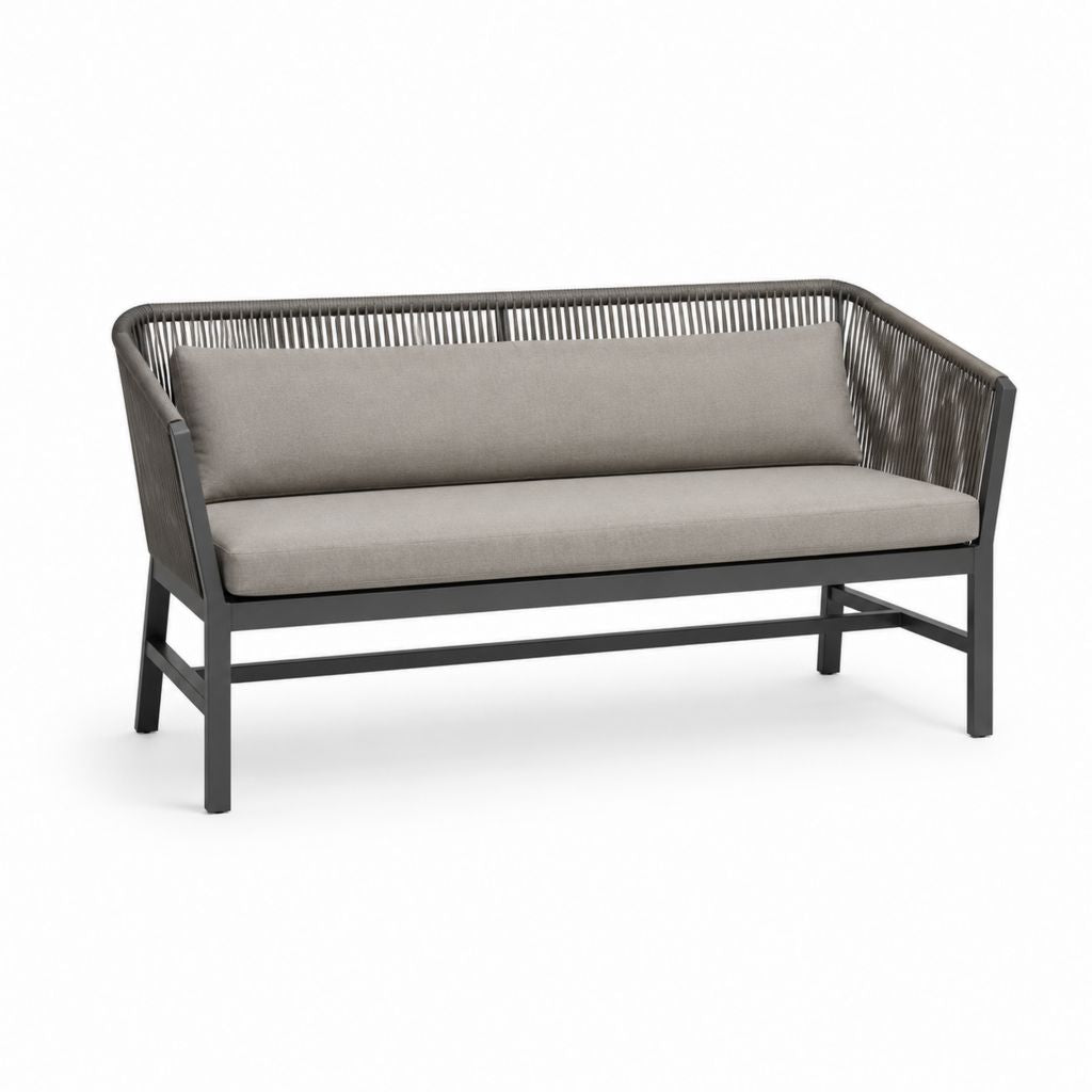 Divanetto da giardino 2 posti grigio con struttura in alluminio e corde in polipropilene 130 x 70 x 78 cm