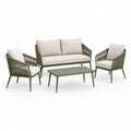 Set salotto da giardino 4 pezzi verde oliva e beige in alluminio e corda sintetica con divano 2 posti 128 x 75 x 78 cm
