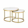 Set 2 tavolini da caffè rotondi bianco effetto marmo e oro in vetro temperato e acciaio inox 80 x 45 cm e 60 x 40 cm