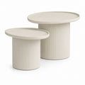 Set di 2 tavolini da caffè rotondi avorio in MDF scanalato Ø60 x 45 cm e Ø45 x 35 cm