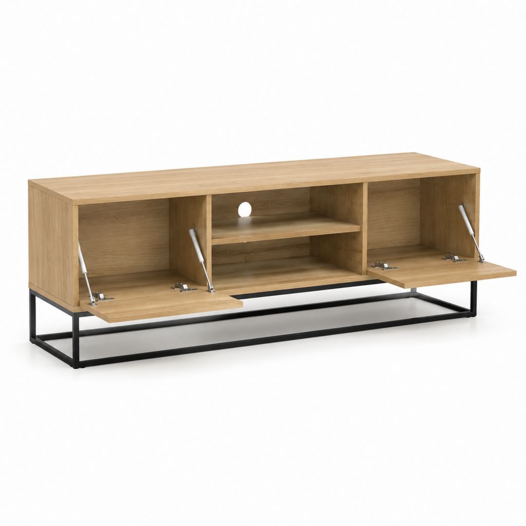Mobile TV basso rovere in truciolare nobilitato con struttura in acciaio 140 x 40 x 50 cm