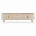 Mobile TV basso beige in MDF impiallacciato con ante scanalate 180 x 40 x 55 cm