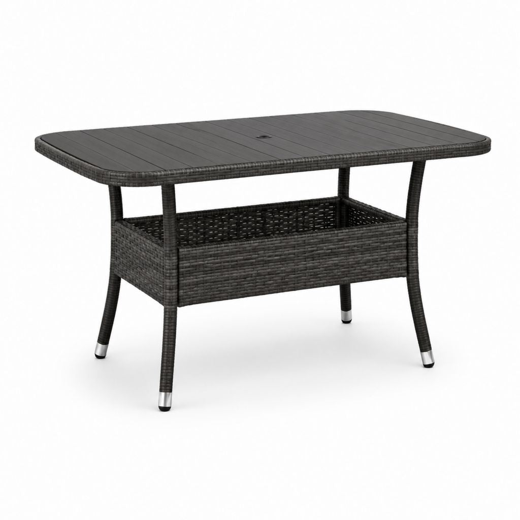 Tavolo da giardino rettangolare nero in rattan PE e acciaio 150 x 90 x 75 cm
