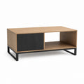 Tavolino da caffè con vano contenitore rovere e nero in MDF e acciaio rettangolare 100 x 50 x 45 cm