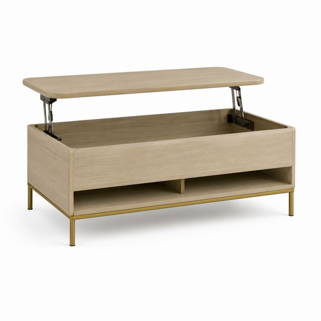 Tavolino da caffè rettangolare rovere chiaro in MDF 100 x 60 x 45 cm con vano contenitore